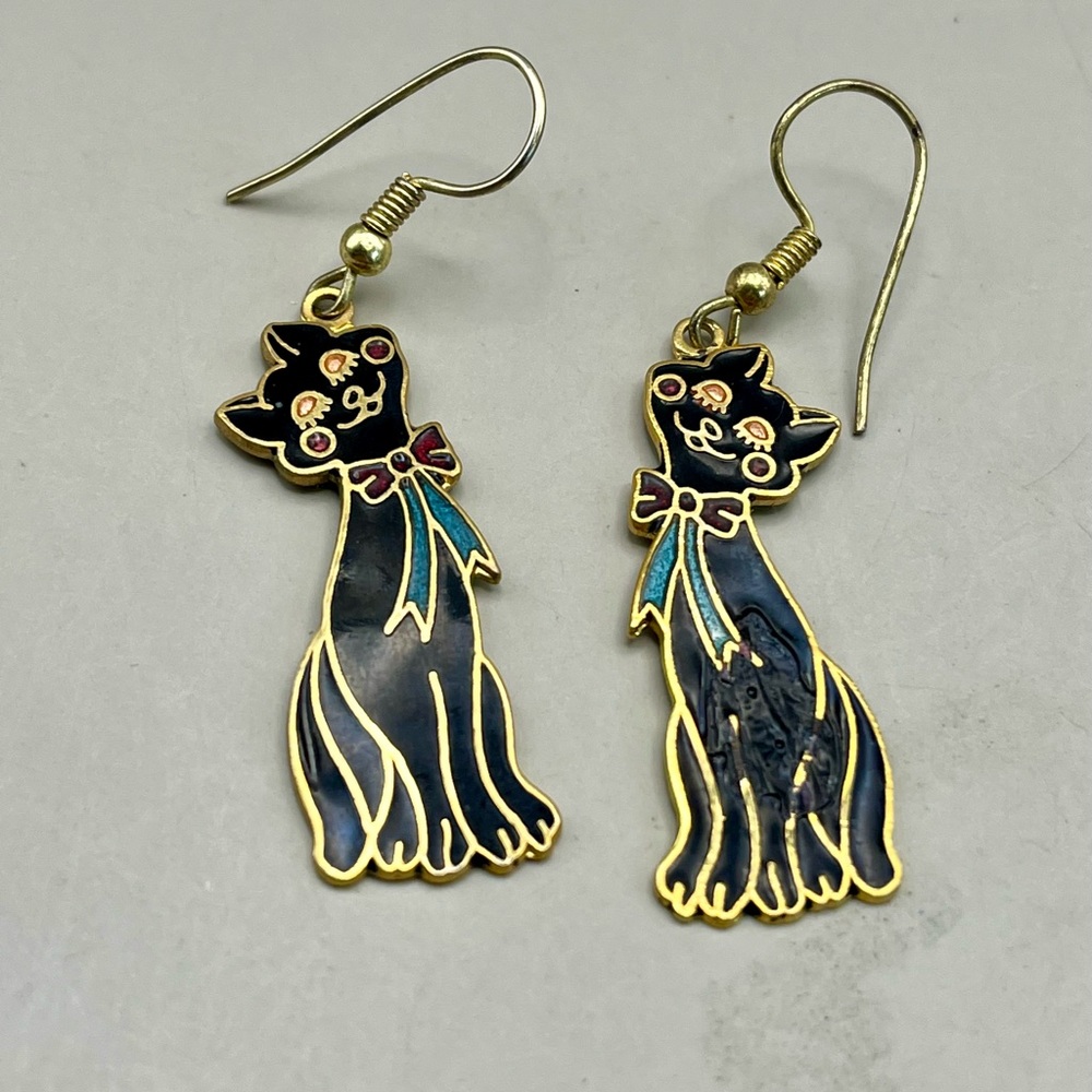Gold and Black Cat Earrings